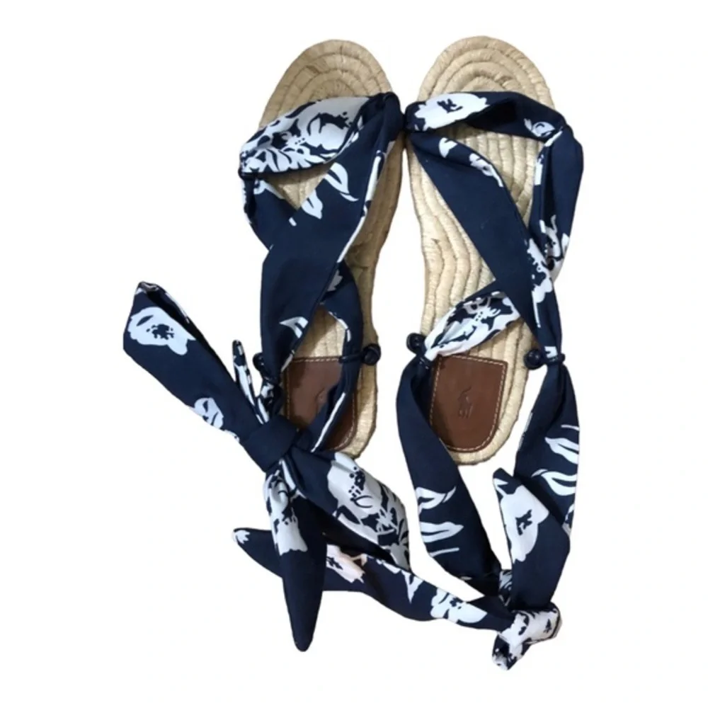 Polo Ralph Lauren made in spain blue floral ankle tie espadrilles‎ flats size 9B
